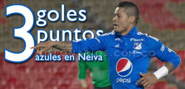 Con el gol de este lunes (07) en Neiva, Ayron Del Valle suma 10 e iguala a Diego Álvarez, de Patriotas, en el comando de la tabla de artilleros. Además el cuadro azul ingresó al clan de los ocho. Foto Club Los Millonarios.