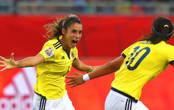 MONCTON, Canadá. Aparte de que fue un golazo y en el minuto 82, es el primero de una Selección Femenina de Colombia, categoría superior. Empate 1- x 1 con México. Foto AFP. 