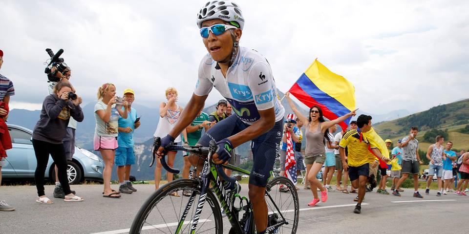 Nairo Quintana resultó implacable en el tramo final de montaña de la etapa 19 del Tour. Fue la escolta, segundo, detrás de Vincenzo Nibali, campeón defensor. Foto cortesía Movistar Team
