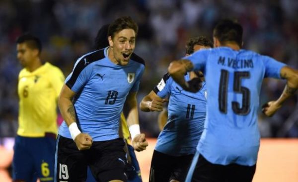 MONTEVIDEO. Sebastián Coates festejando su gol con la selección uruguaya. Foto: AFP tomada del diario Ovación.
